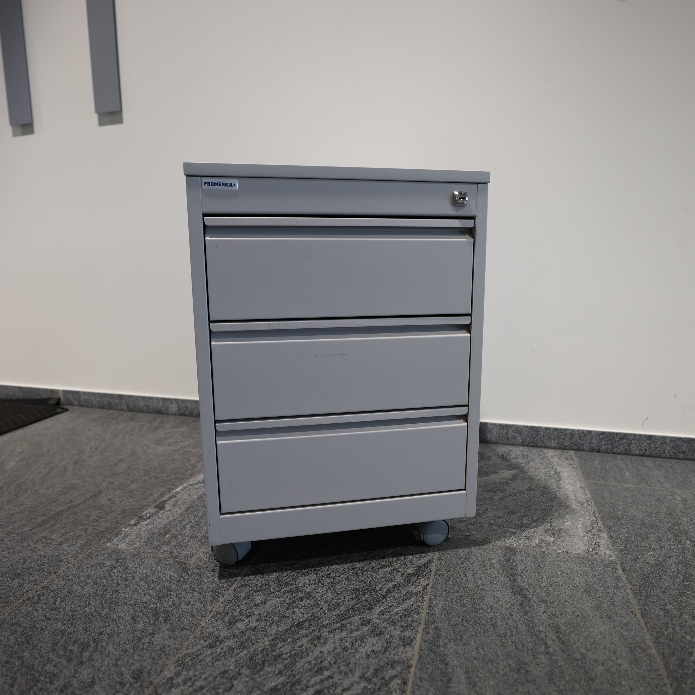 Promerka Rollcontainer aus Stahl – 3 Schubladen – Lichtgrau