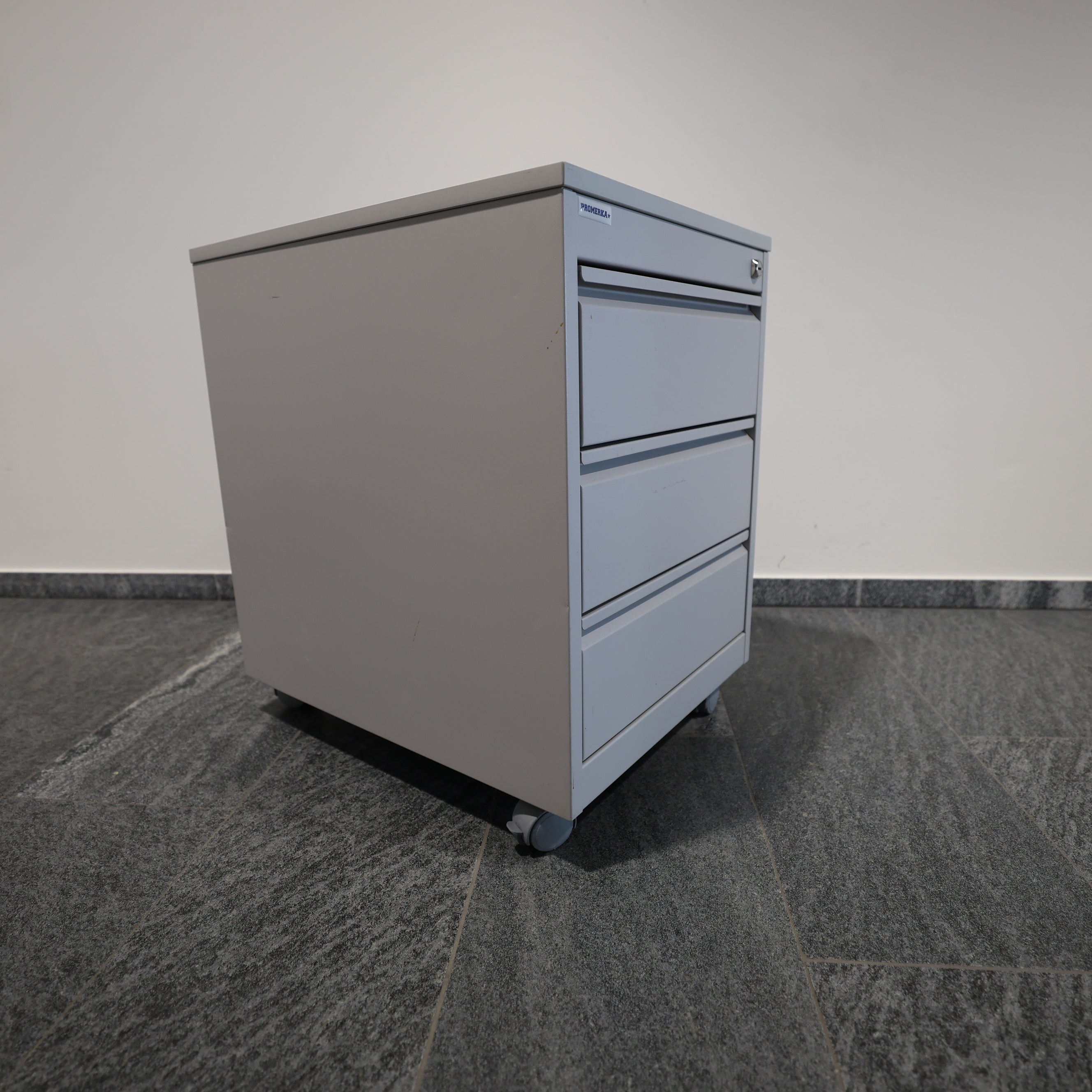 Promerka Rollcontainer aus Stahl – 3 Schubladen – Lichtgrau