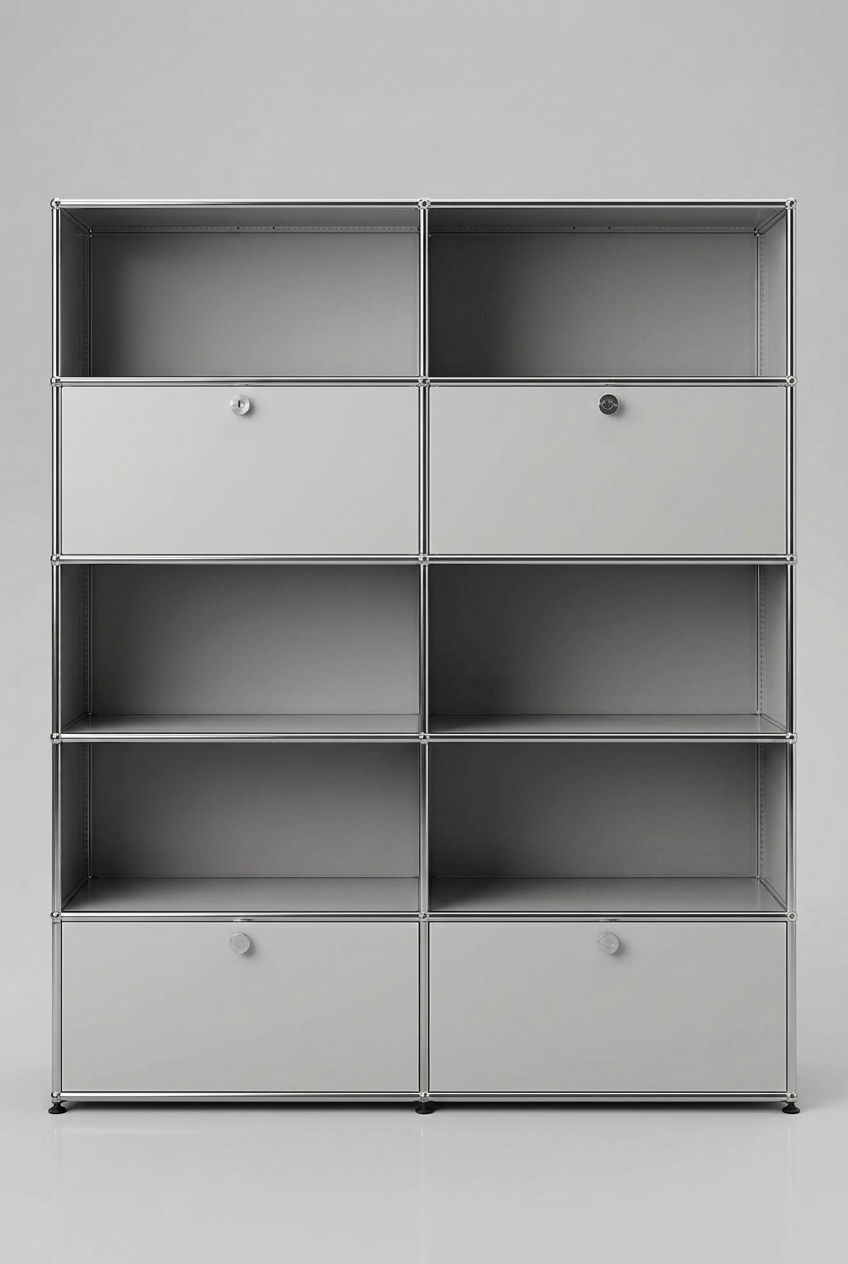 USM Haller Regal 2x5, Lichtgrau, 2 Klapptüren, 2 Ausziehtüren