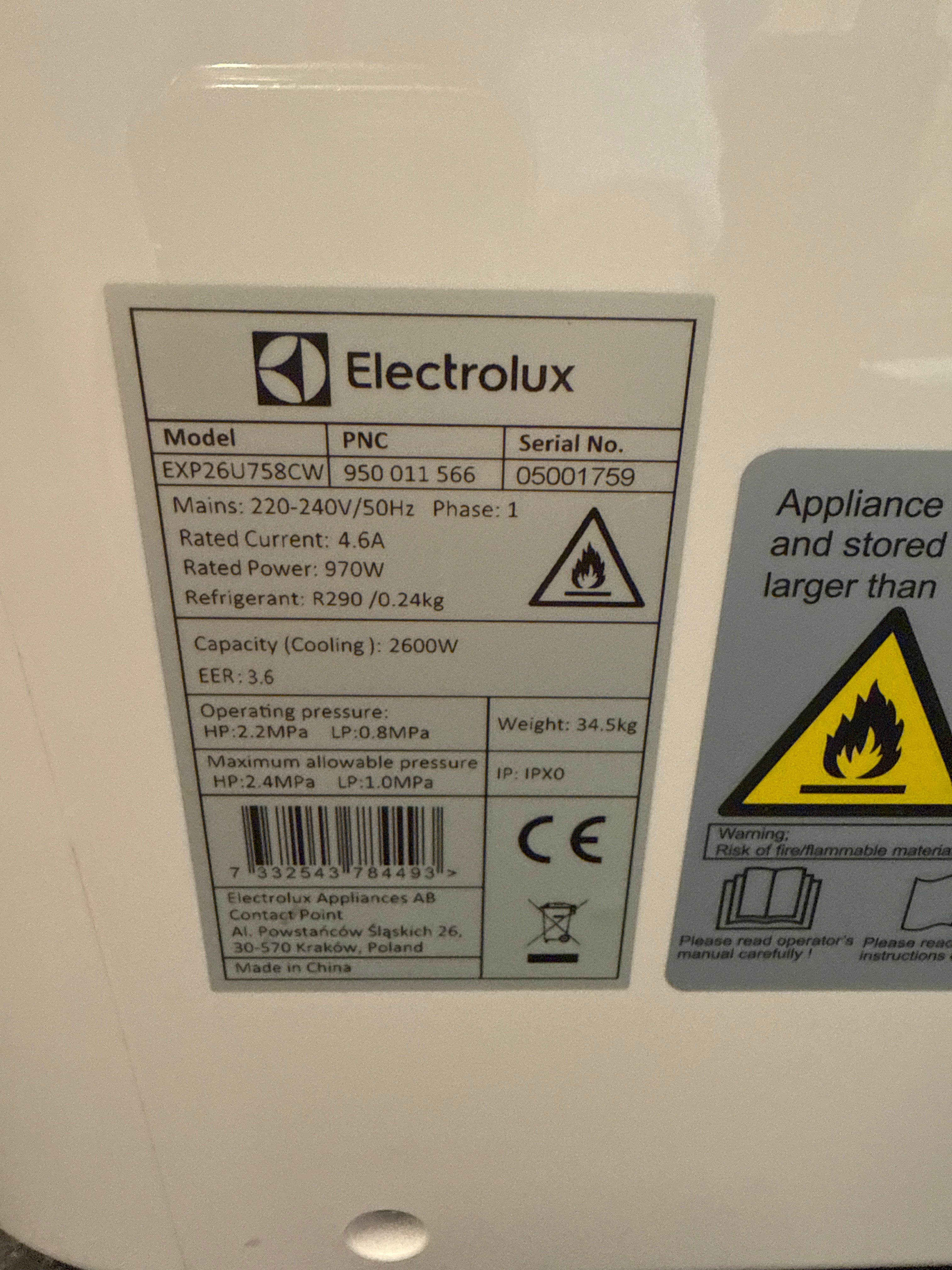 Electrolux Portables Klimagerät