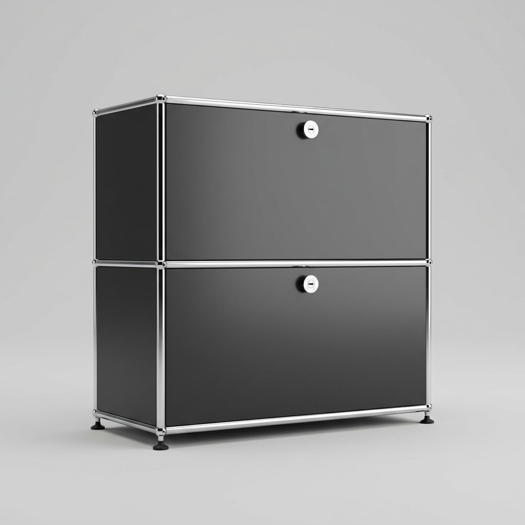 USM Haller Regal 1x2, Graphitschwarz, 2 Ausziehtüren, 2 Ausziehtablare