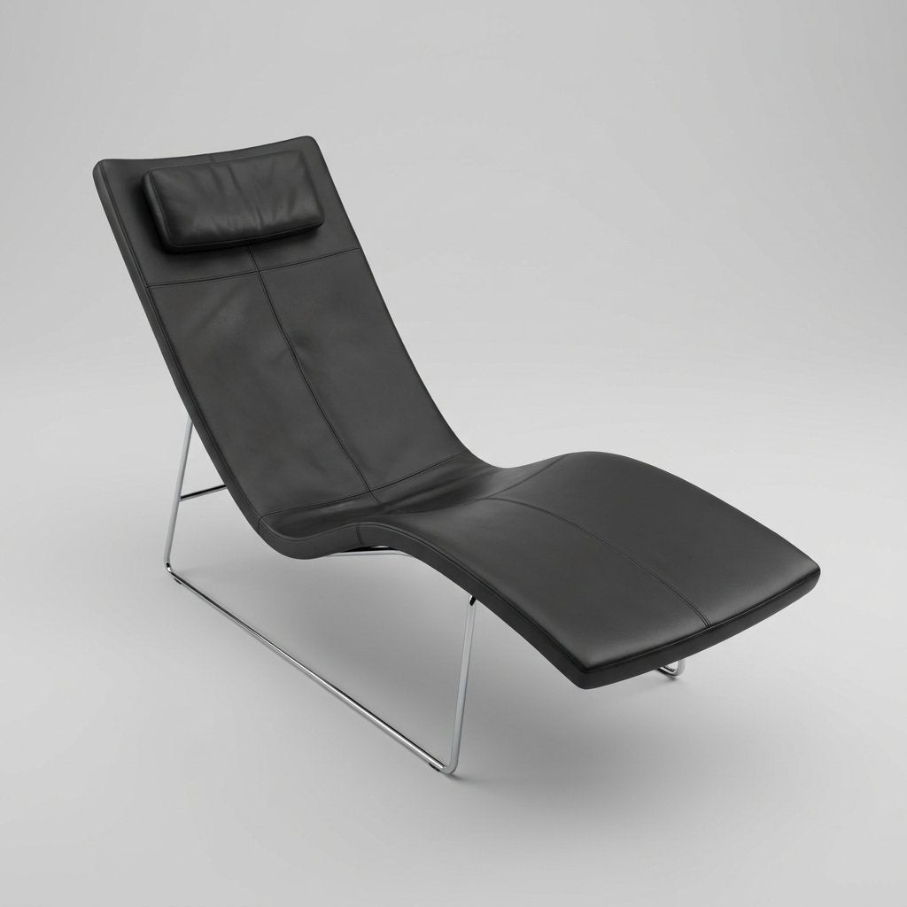 B&B Italia Landscape Chaiselongue, Leder Schwarz, Chrom