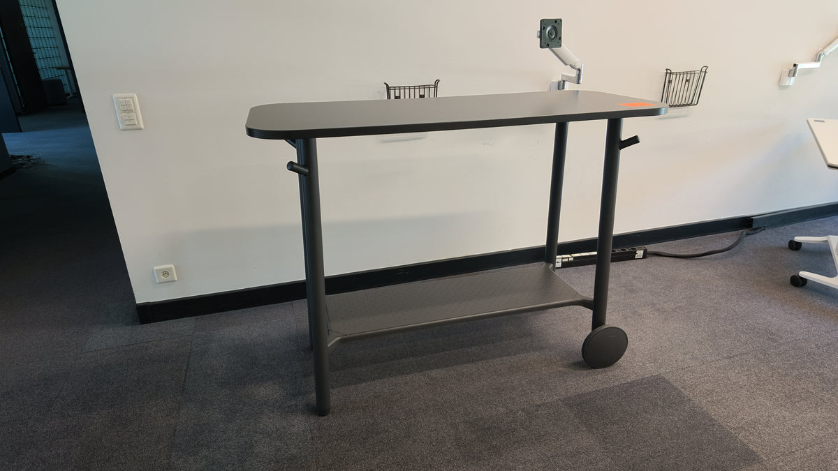 Steelcase Flex Stehtisch auf Rollen, Anthrazit, 140 × 60 cm