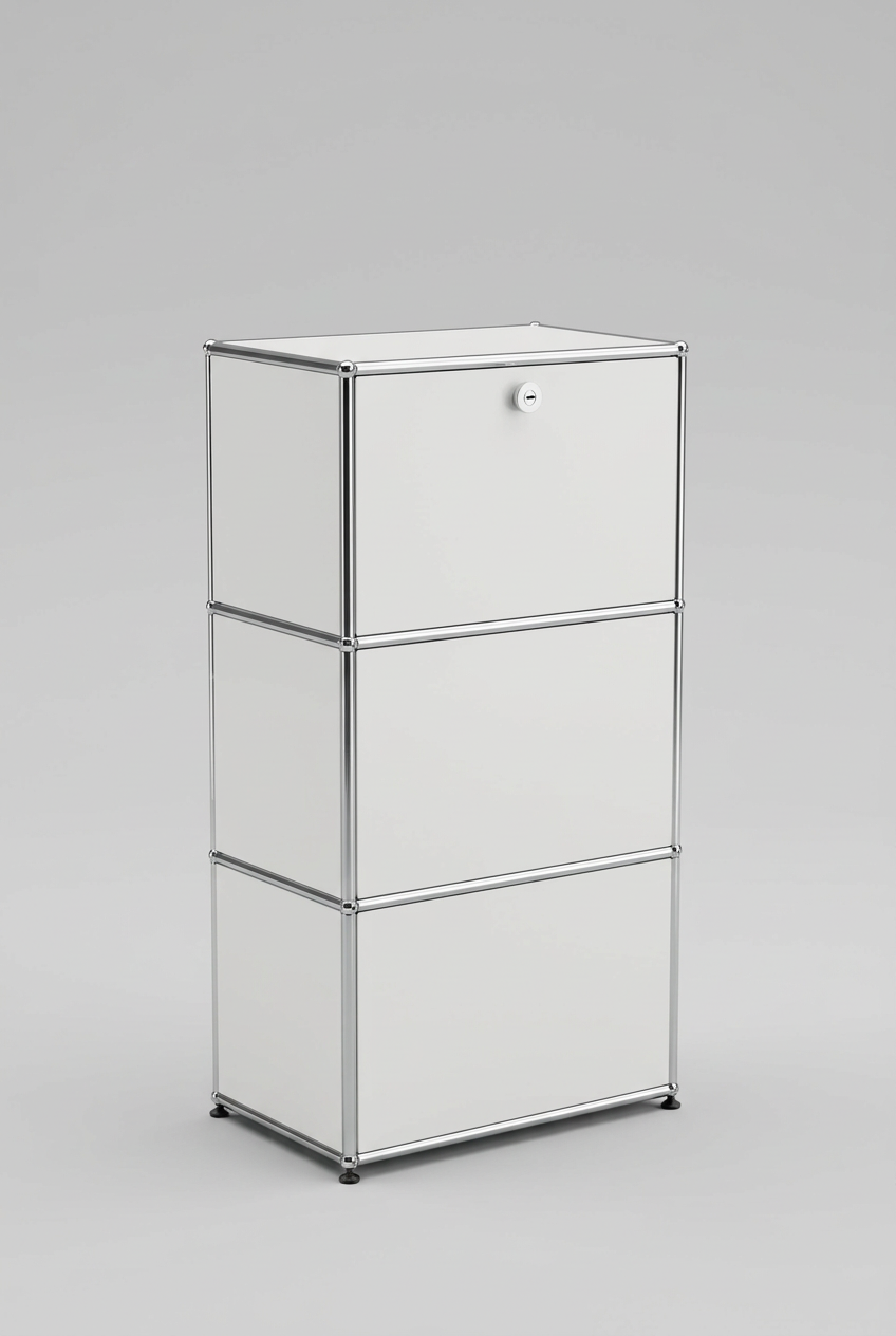 USM Haller Regal 1x3, Reinweiss, 1 Klapptüre, 1 Ausziehtablar